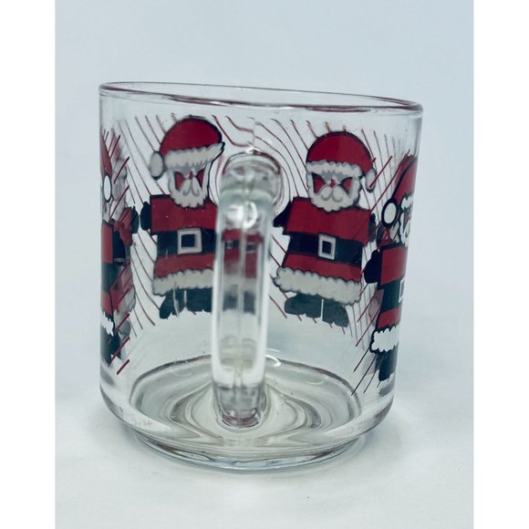 Luminarc Clear Glass Mug Red Santa Print Christmas Holiday Vintage Coffee Tea Ho - Picture 5 of 7